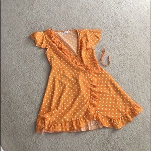 Yellow Orange Polka Dot Wrap Dress Retro